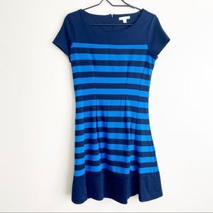 New York & Co Blue Stripe Fit & Flare Dress XS